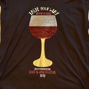 Disney Black Tee with Sequin Wine Glass Design